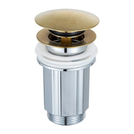 Клапан донный для раковины FRAP 1 1/4″ без перелива, круглый, click-clack, золотой сатин - КонтурТерм