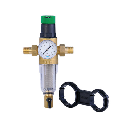 Фильтр VIEIR 1/2″ (100 мкм) с редуктором и манометром, прямоточная промывка, для хол/воды - КонтурТерм
