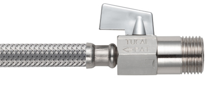 Шланг с вентилем в металлической оплетке TUCAI 1/2" 50см (РВ х РН) TAQ LLAVE MG-1212 - КонтурТерм