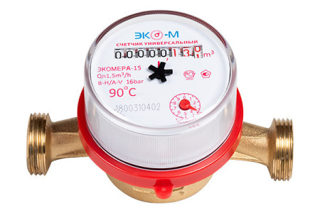 Счетчик воды универсальный DN15, Qn1.5, L110, 90°C, без присоединений, ЭКОМЕРА - КонтурТерм