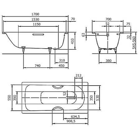 Ванна стальная 170x70x41 см Kaldewei Saniform Plus, без ног - КонтурТерм