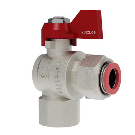 Кран шаровый угловой с накидной гайкой 1/2" (РВ х РВ) PN25, флажок V&G																											 - КонтурТерм