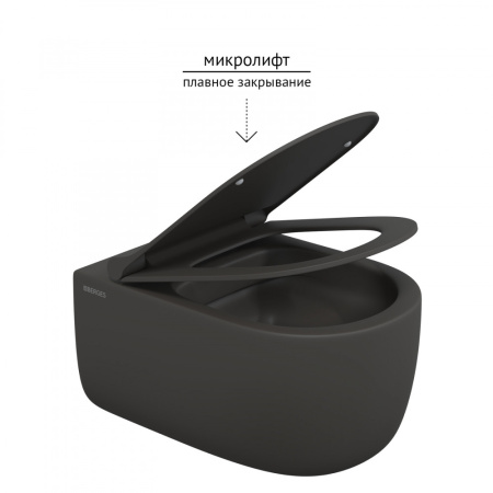 Унитаз подвесной BERGES EGO XL безободковый, с сиденьем Soft Close, цвет матовый антрацит - КонтурТерм