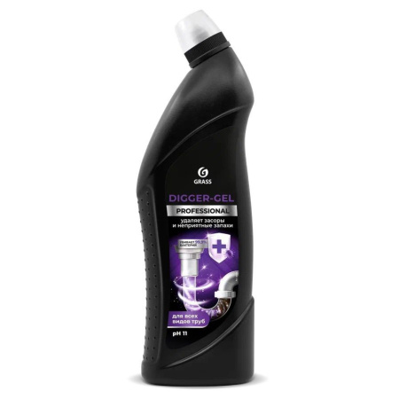 Средство для прочистки канализационных труб щелочное DIGGER-GEL Professional, 1000мл, pH11, GRASS  - КонтурТерм
