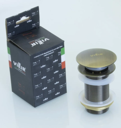 Клапан донный для раковины VIEIR 1 1/4″ без перелива, круглый, click-clack, цвет бронза - КонтурТерм