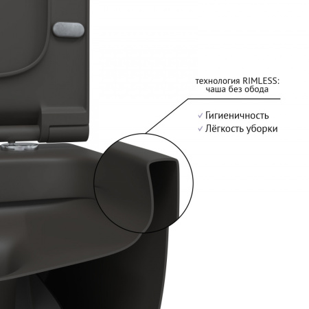 Унитаз подвесной BERGES EGO XL безободковый, с сиденьем Soft Close, цвет матовый антрацит - КонтурТерм